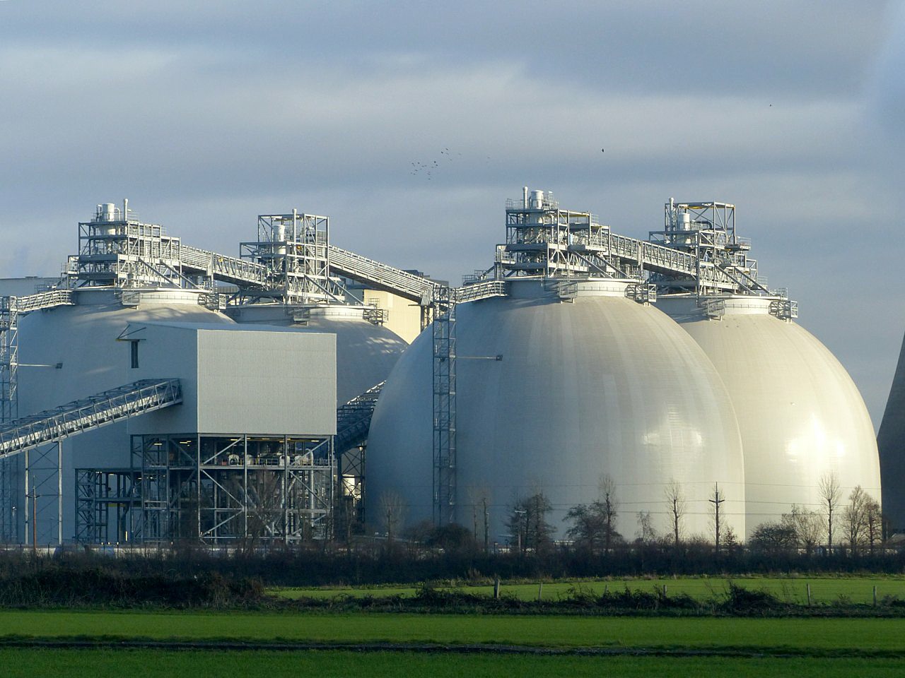 Biomass storage silos at Drax Power Station, North Yorkshire, the UK's anchor biomass facility