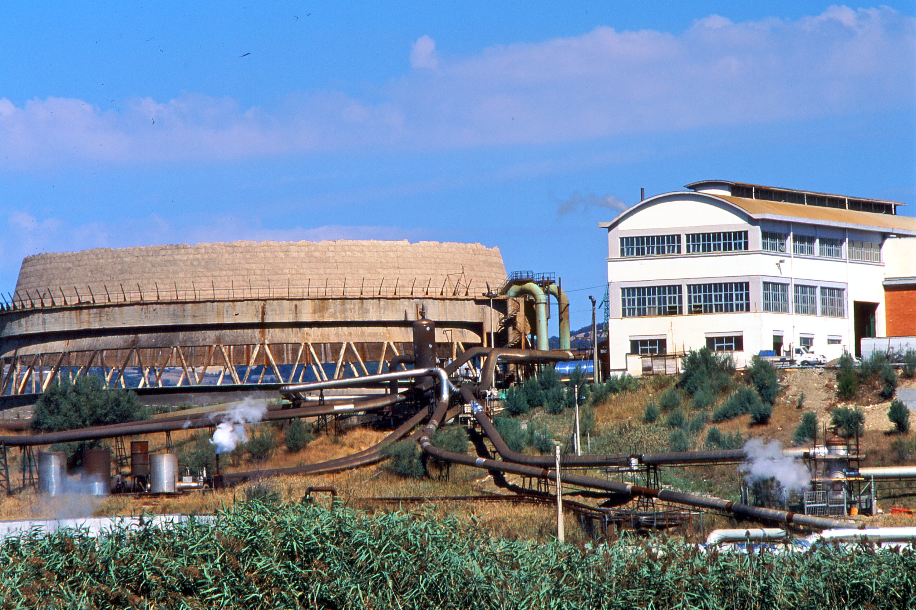 Geothermal landscape with steam vents in Colline Metallifere, Tuscany, Italy